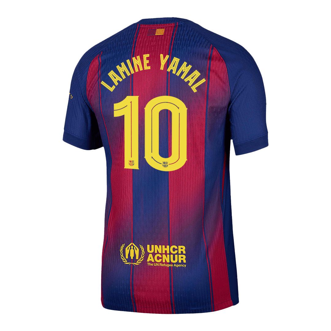 Camiseta de Lamine Yamal nº 10 del Barcelona, versión jugador local, temporada 2025/26 - Champions League