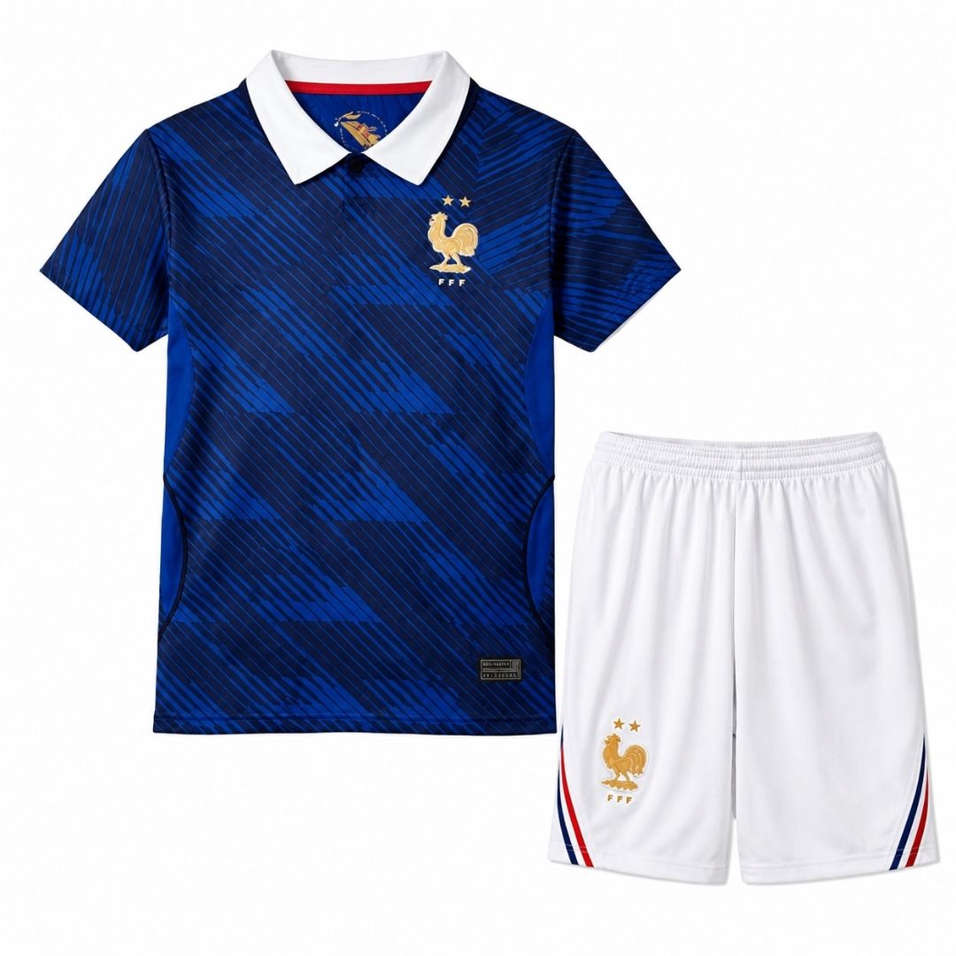 France Kid's Home Soccer Kit - Jersey+Shorts 2026 Without Logo