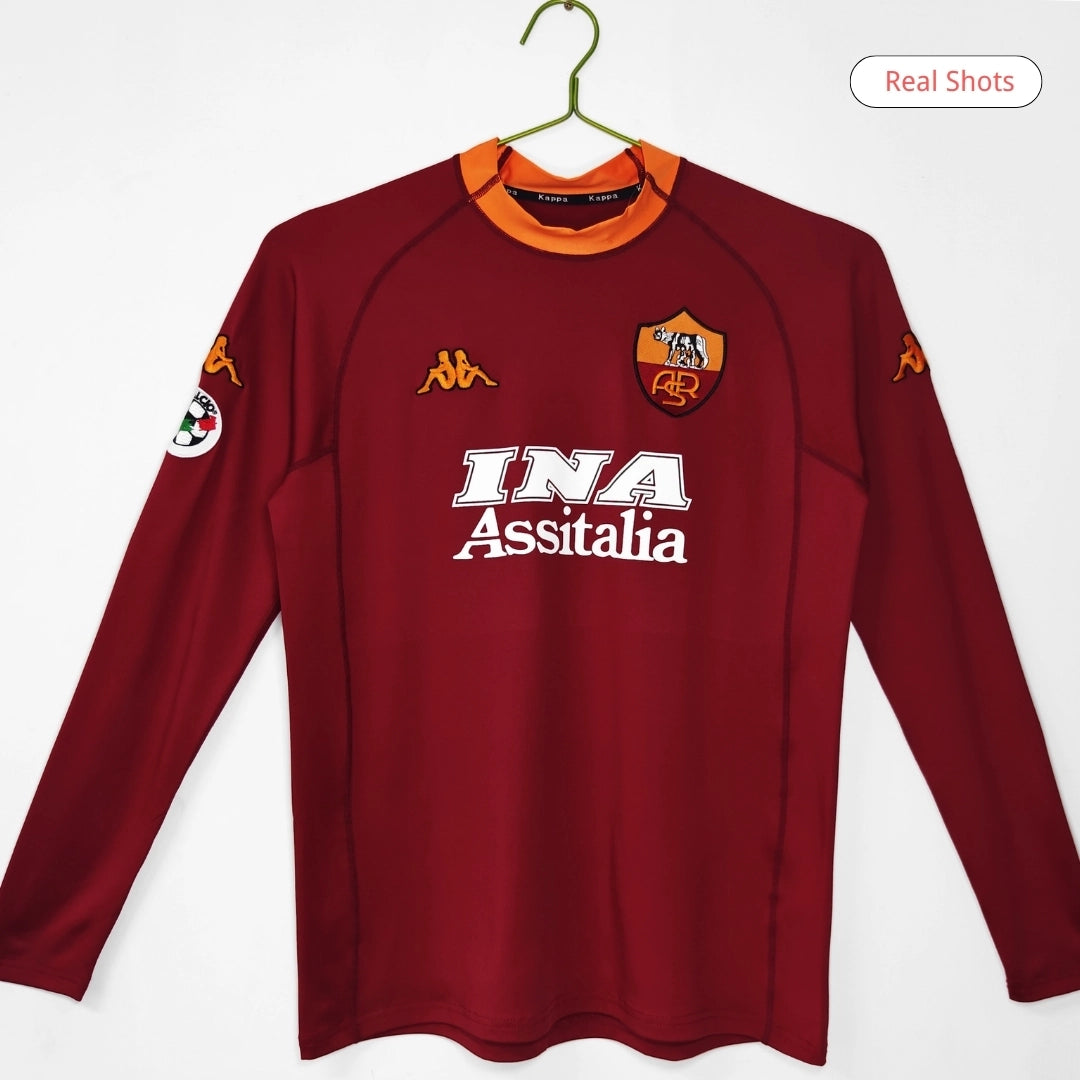 Camiseta de manga larga retro de fútbol de la Roma 2000/01 local