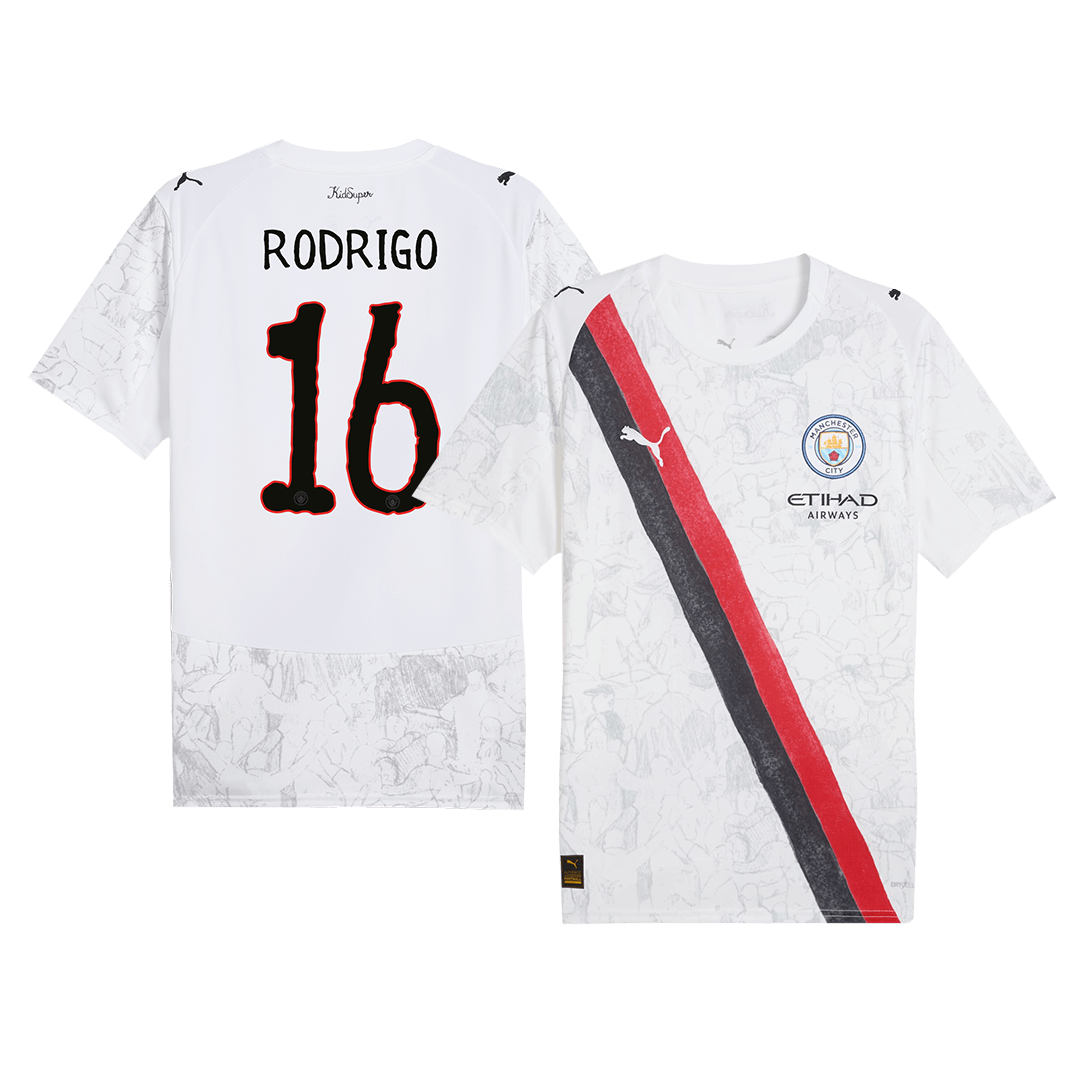RODRIGO #16 Camiseta de fútbol infantil del Manchester City 2025/26 Blanca - Mundial de Clubes