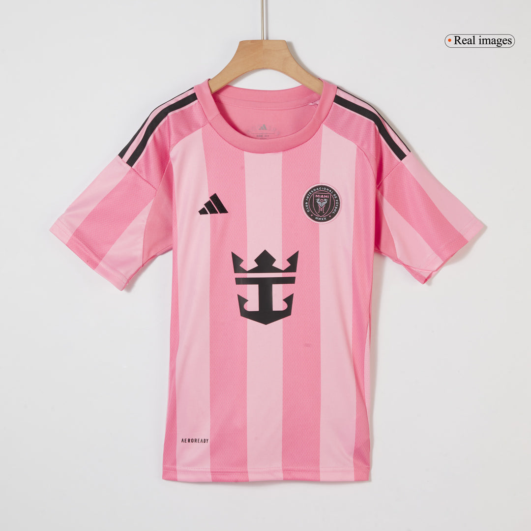 Conjunto de camiseta y pantalón corto de fútbol para niños del Inter Miami CF (temporada 2025) Rosa