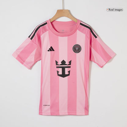 Conjunto de camiseta y pantalón corto de fútbol para niños del Inter Miami CF (temporada 2025) Rosa