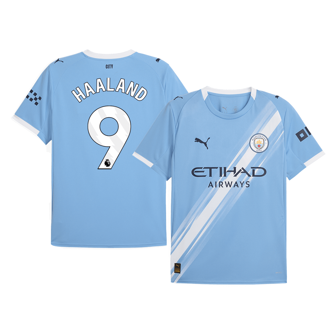 Camiseta de fútbol del Manchester City, local, número 9, de Haaland, temporada 2025/26, azul