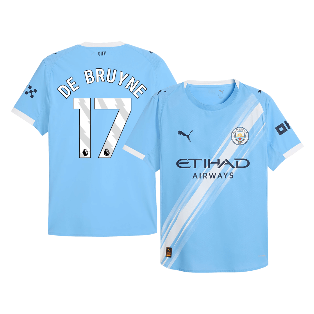 Camiseta de fútbol de De Bruyne nº 17, versión jugador local del Manchester City, temporada 2025/26, azul