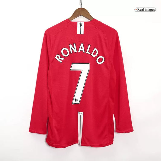 Maillot de football rétro domicile manches longues RONALDO #7 Manchester United 2007/08