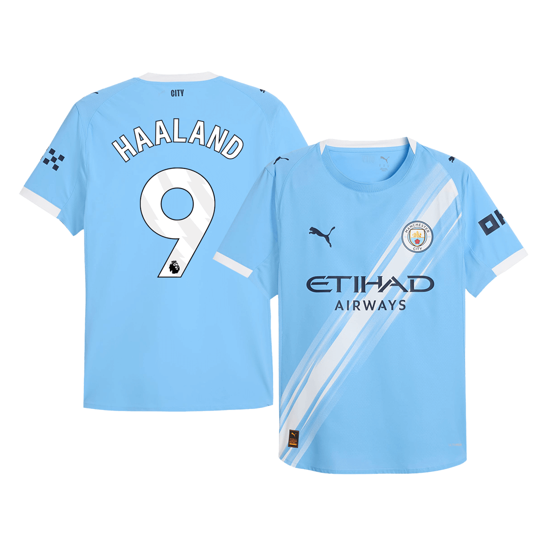 Camiseta de fútbol de HAALAND #9 del Manchester City, versión jugador local, temporada 2025/26, azul