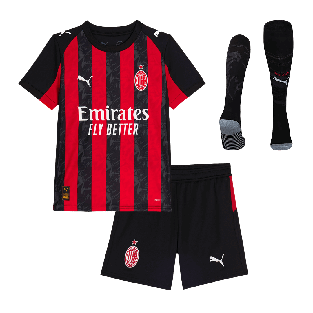 Equipación completa de local del AC Milan para niños - Camiseta + pantalón corto + medias 2025/26