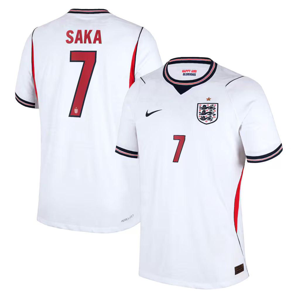 Camiseta de Fútbol Versión Jugador Local Saka #7 Inglaterra Mundial 2026