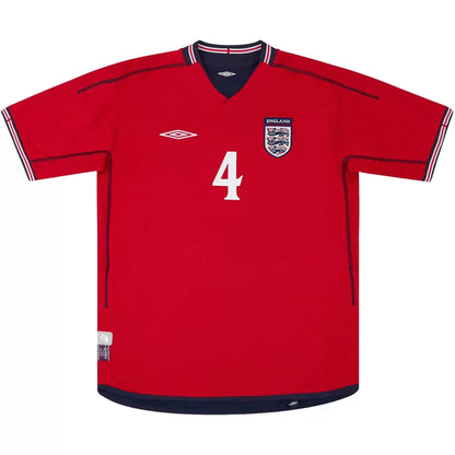 Camiseta de fútbol retro Gerrard #4 de visitante de Inglaterra Copa del Mundo 2002