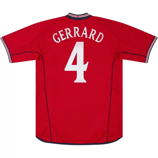 Camiseta de fútbol retro Gerrard #4 de visitante de Inglaterra Copa del Mundo 2002