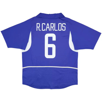R.Carlos #6 Brasil 2002 Camiseta de fútbol retro de visitante