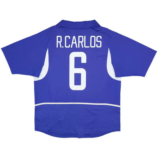 R.Carlos #6 Brasil 2002 Camiseta de fútbol retro de visitante