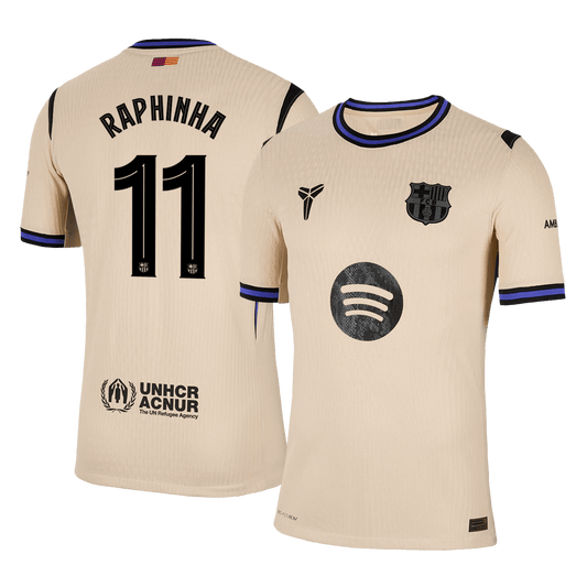 RAPHINHA #11 Maillot extérieur du FC Barcelone, version joueur, saison 2025/26 - Ligue des Champions