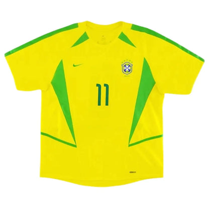Camiseta retro de fútbol de local de Brasil 2002/03 con el número 11 de Ronaldinho