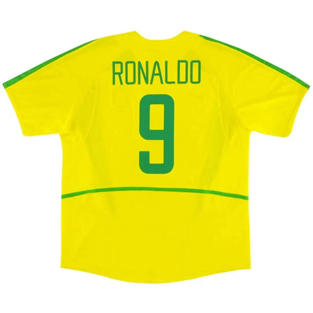 Camiseta retro de fútbol de local de Brasil 2002/03, con el número 9 de Ronaldo.