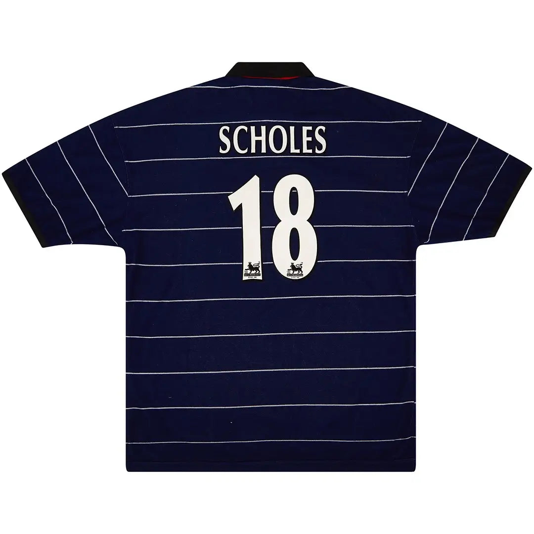 Camiseta de fútbol retro de visitante del Manchester United 1999/00 de Scholes #18