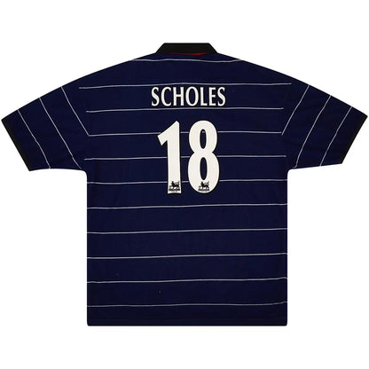 Camiseta de fútbol retro de visitante del Manchester United 1999/00 de Scholes #18