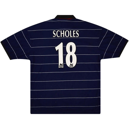 Maillot de football rétro Scholes n° 18 Manchester United 1999/00 extérieur