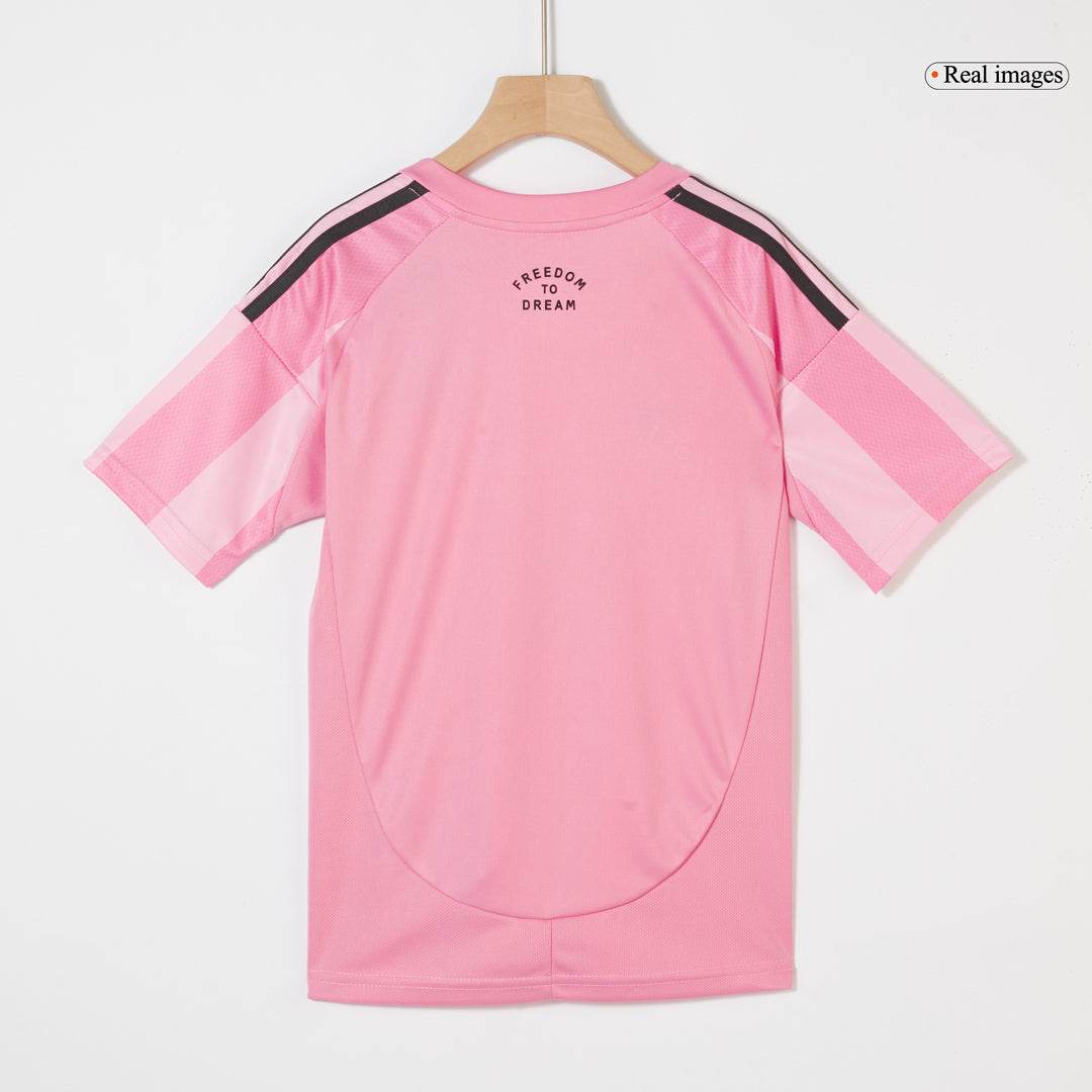 Conjunto de camiseta y pantalón corto de fútbol para niños del Inter Miami CF (temporada 2025) Rosa