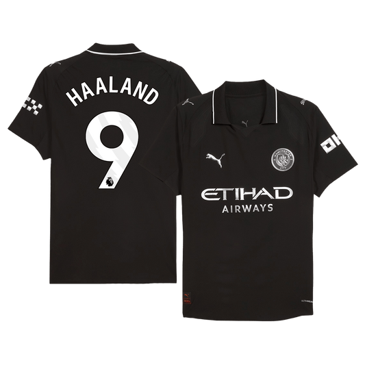 Maillot extérieur de Manchester City, version joueur, n°9, porté par Haaland, saison 2025/26
