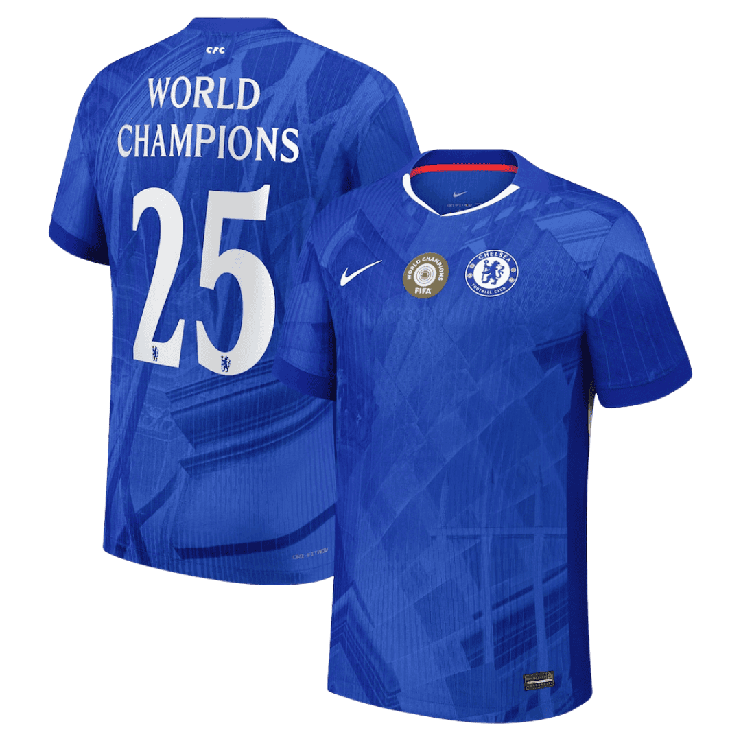 CAMPEONES DEL MUNDO #25 Camiseta de fútbol del Chelsea, versión jugador local, temporada 2025/26