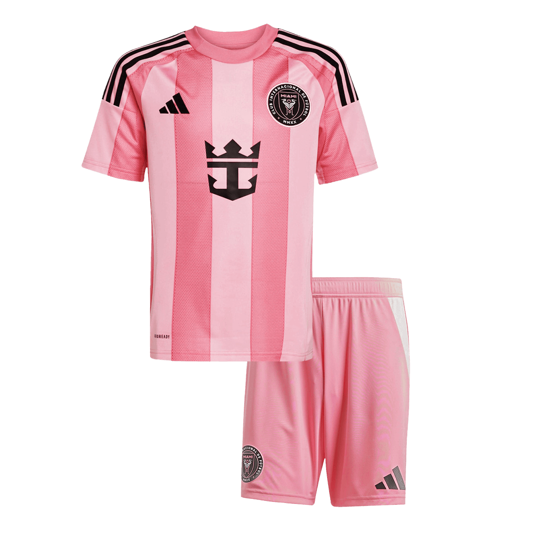 Conjunto de camiseta y pantalón corto de fútbol para niños del Inter Miami CF (temporada 2025) Rosa