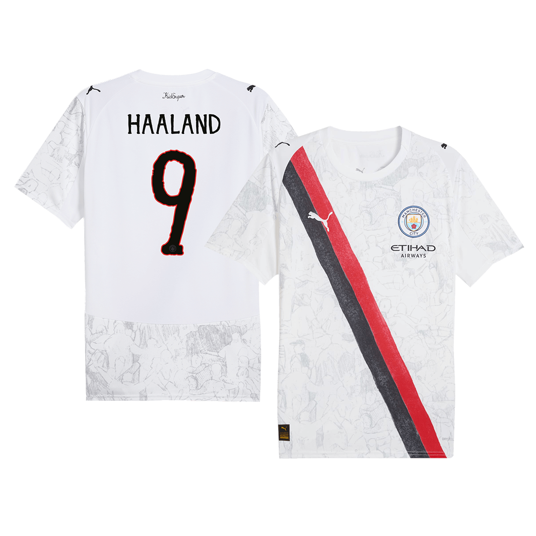 Camiseta de fútbol infantil del Manchester City #9 de HAALAND, temporada 2025/26, blanca - Mundial de Clubes