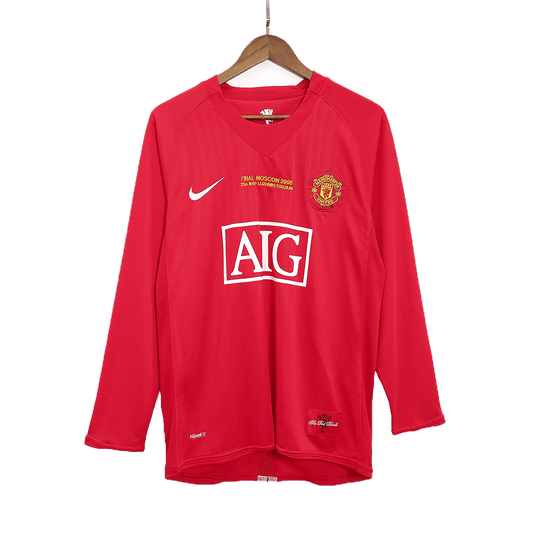 Maillot de football rétro à manches longues domicile de Manchester United pour la finale de la Ligue des champions 2007/08