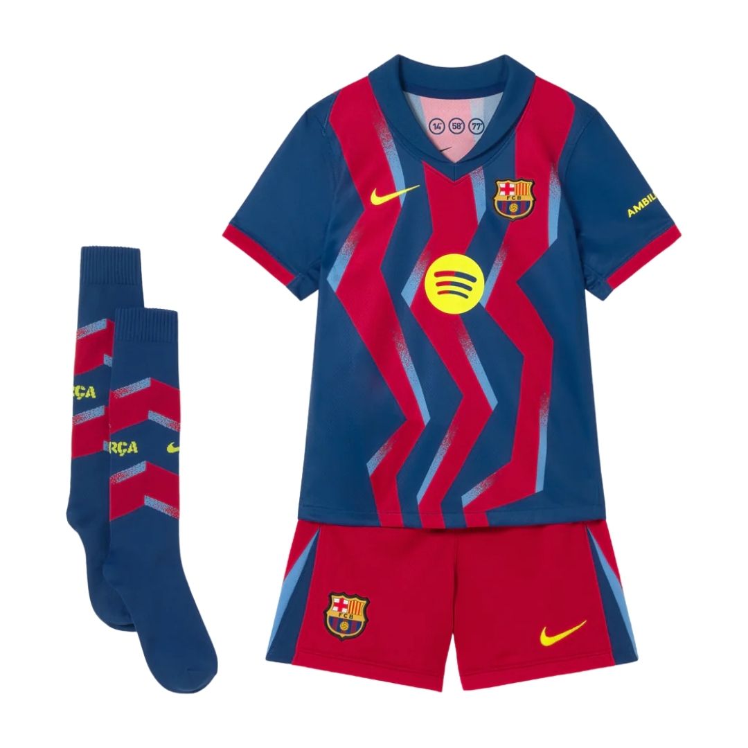 Cuarto uniforme de fútbol visitante del Barcelona para niños 2025/26