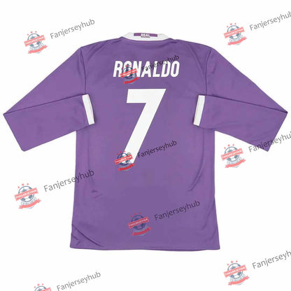 Ronaldo #7 Los Blancos 2016/17 Camiseta Retro Manga Larga Visitante